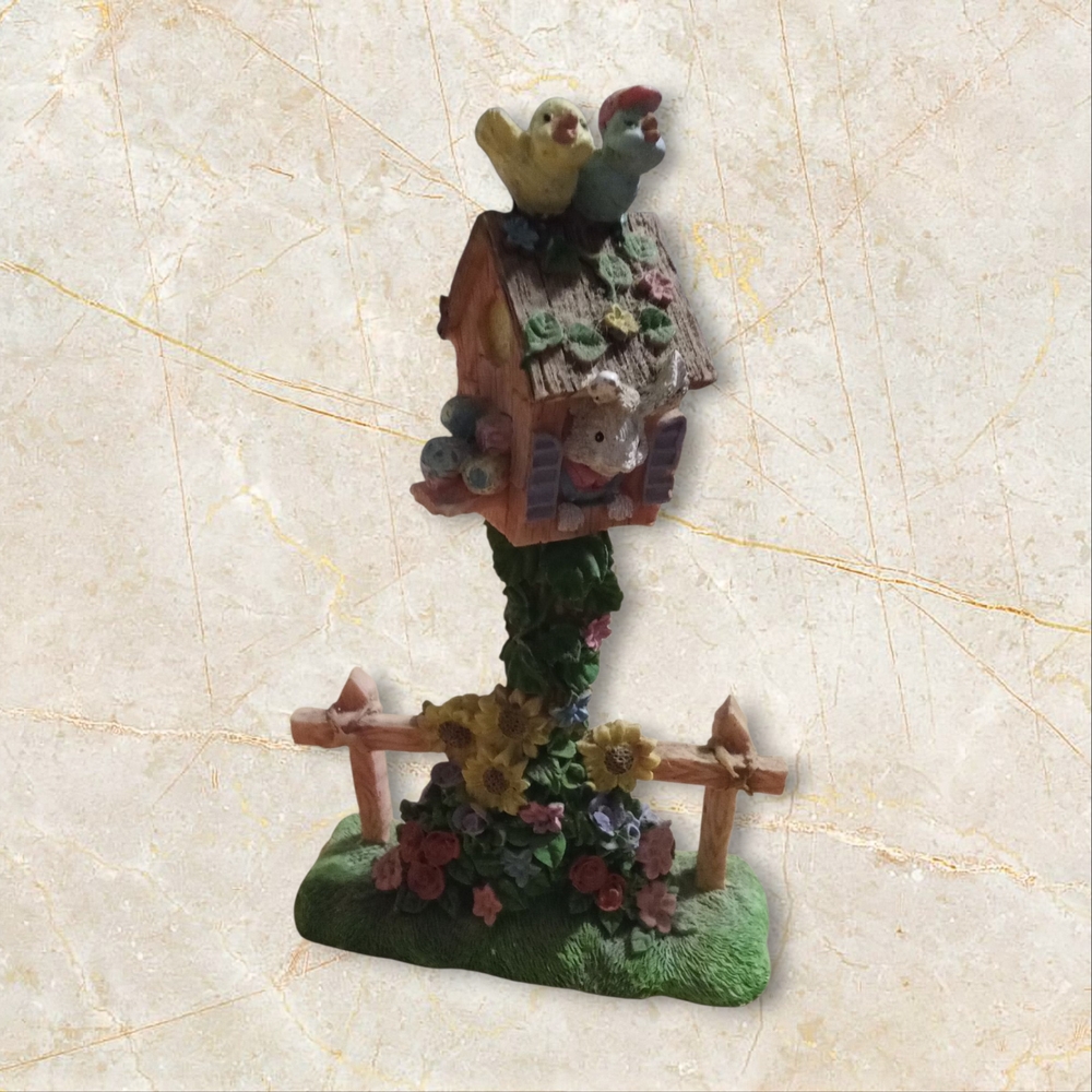 Charming Birdhouse Figurine with Birds